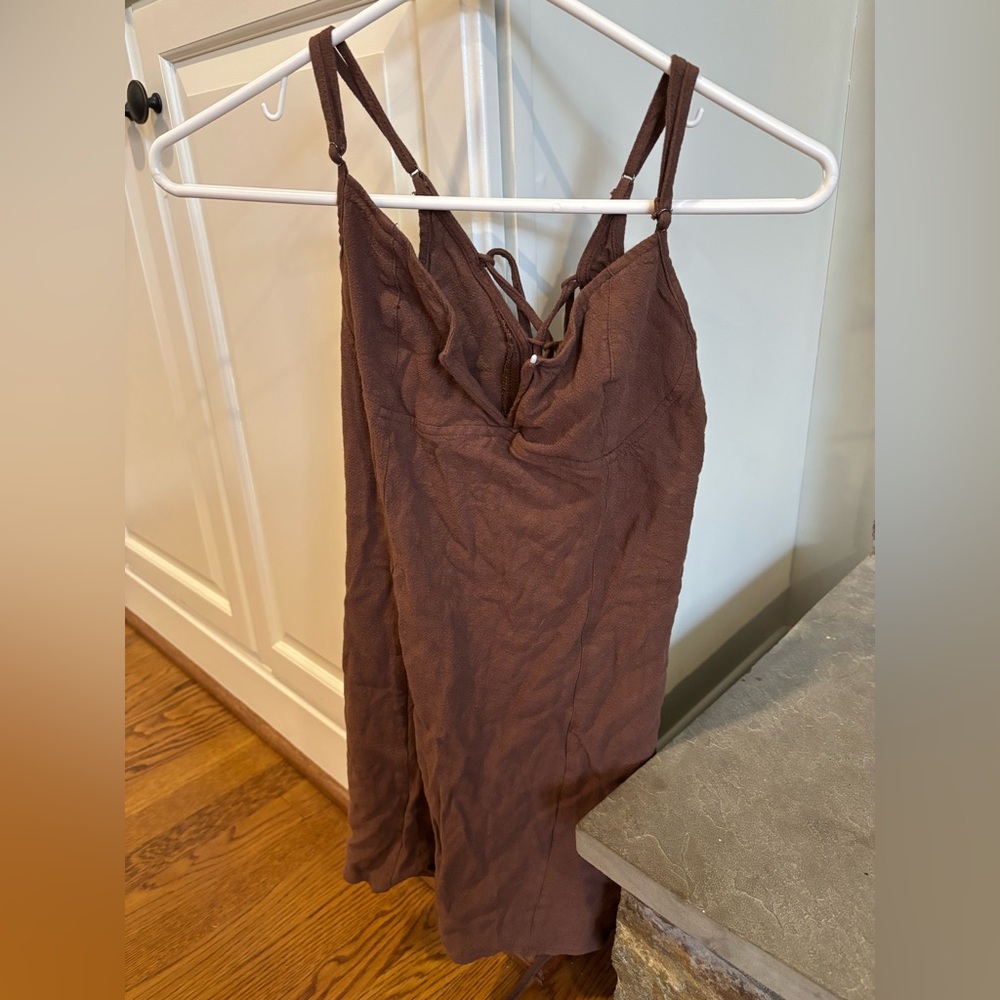 Brown linen dress with adjustable straps #linen